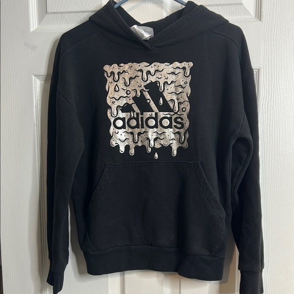 Adidas Dripping Logo Sliver Black Hoodie Youth Large 14/16 - Picture 1 of 5